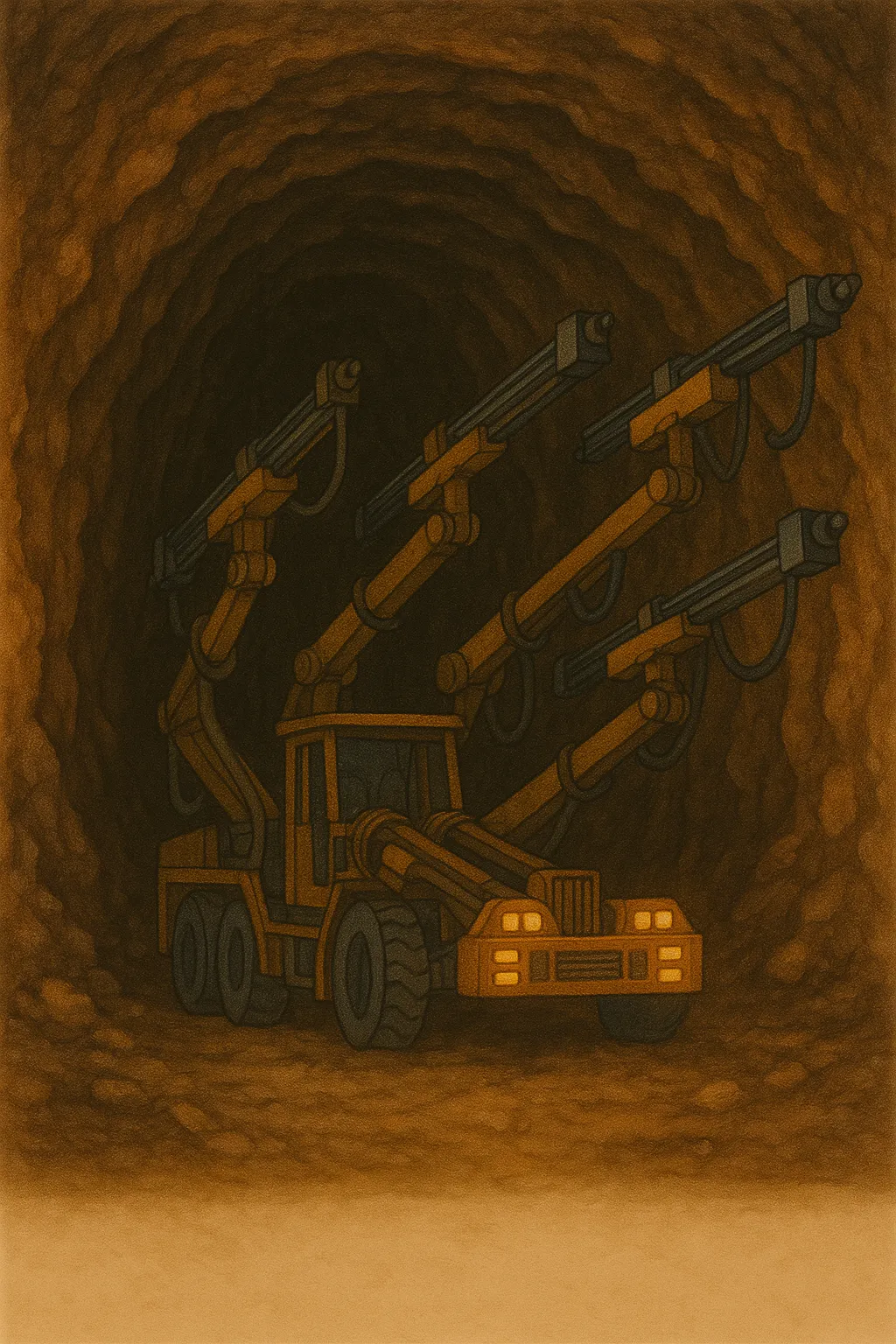 Four-arm jumbo in a mine